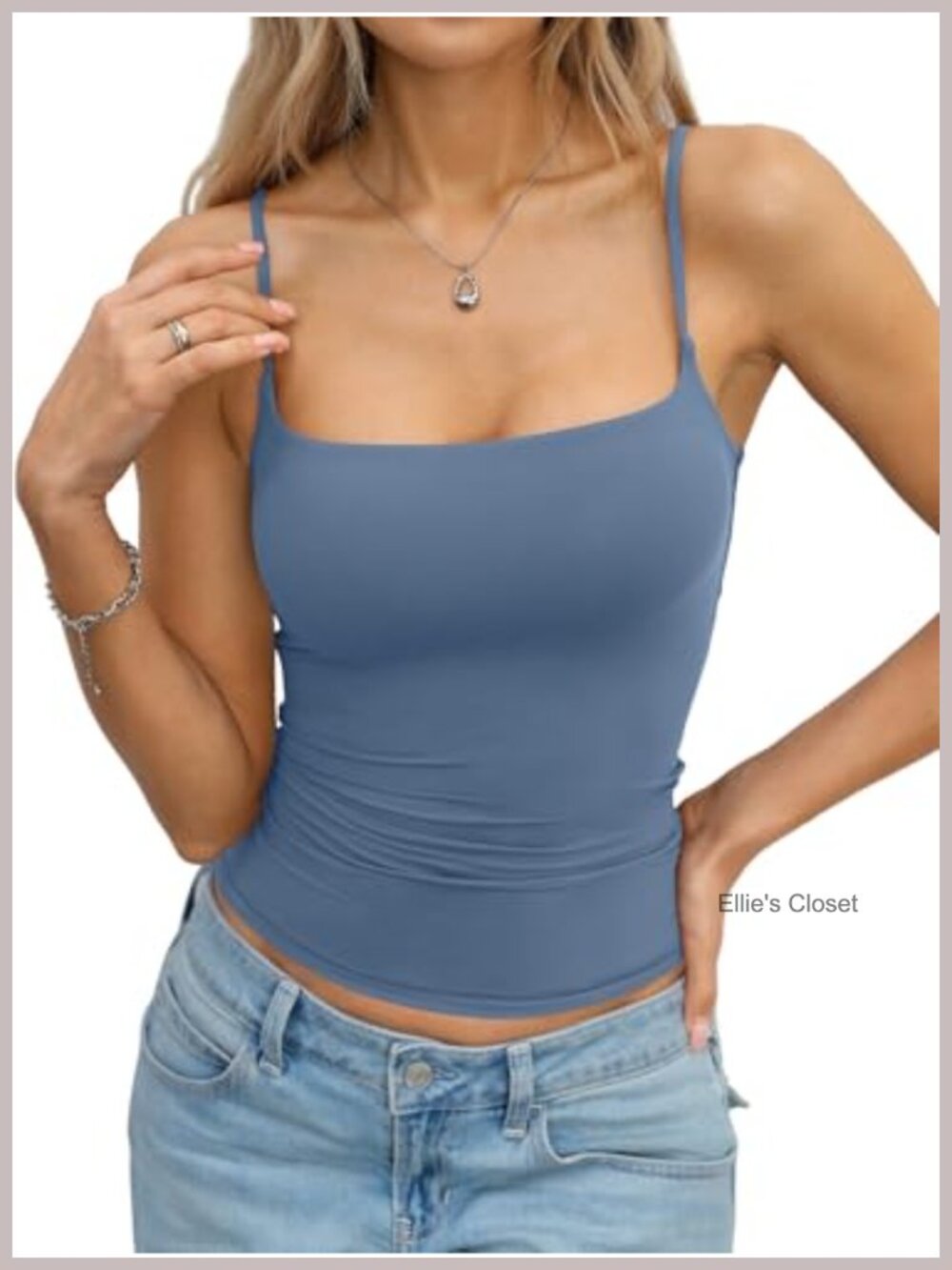 Double Lined Spaghetti Strap Tank Top Square Neck Adjustable Straps